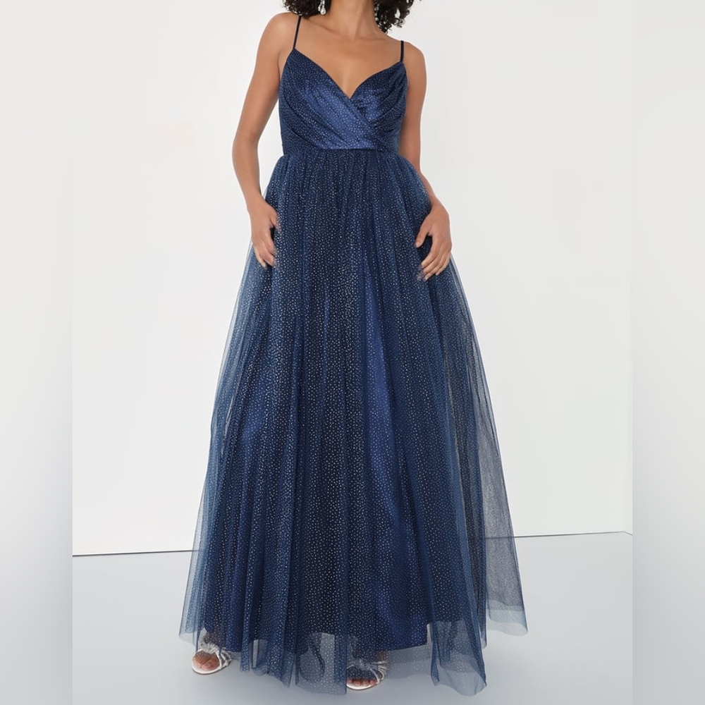 Navy Sparkle Tulle A-Line Evening Dress